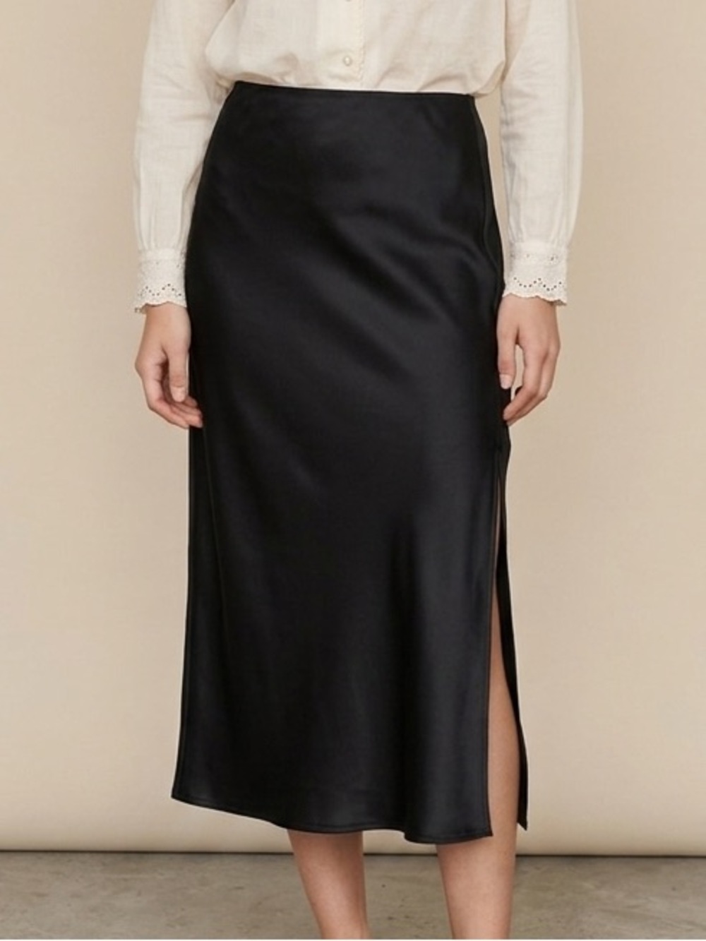 Old Navy Black Satin Midi Skirt